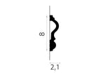 Black silhouette of a decorative element with measurements on a white background