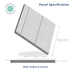 Technical diagram of a tongue and groove wall panel with dimensions and specifications, branded 'Panels by Soul'.
