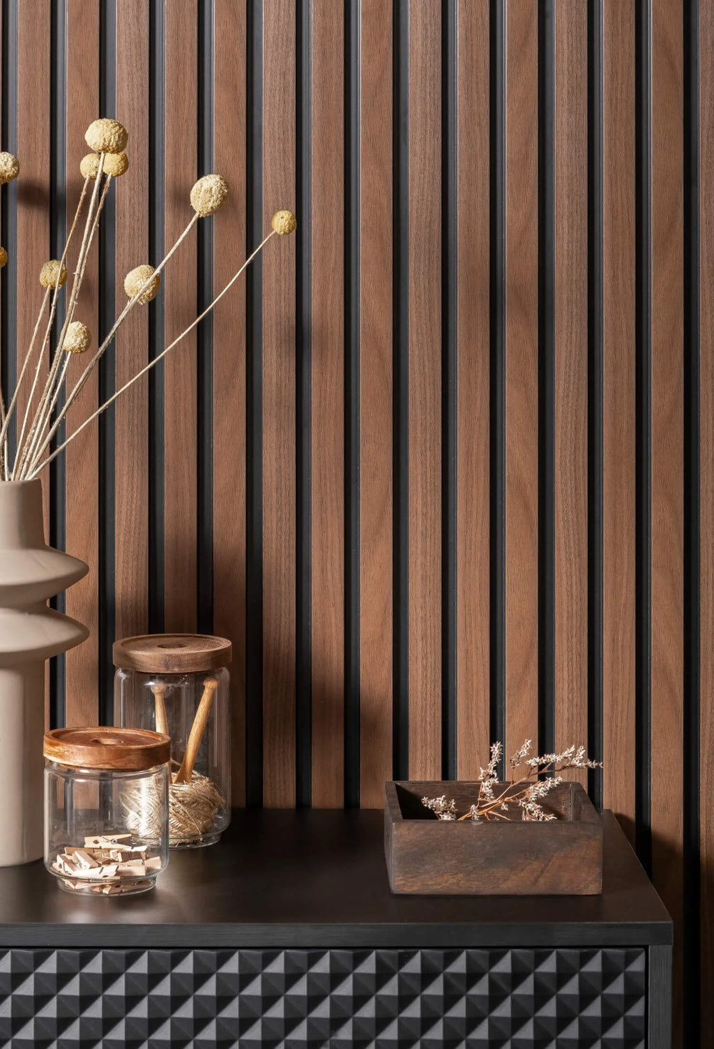 Waterproof Dark Oak Slat Wall Panels