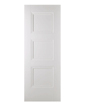 White door with three rectangular panels on a white background