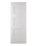 White door with three rectangular panels on a white background