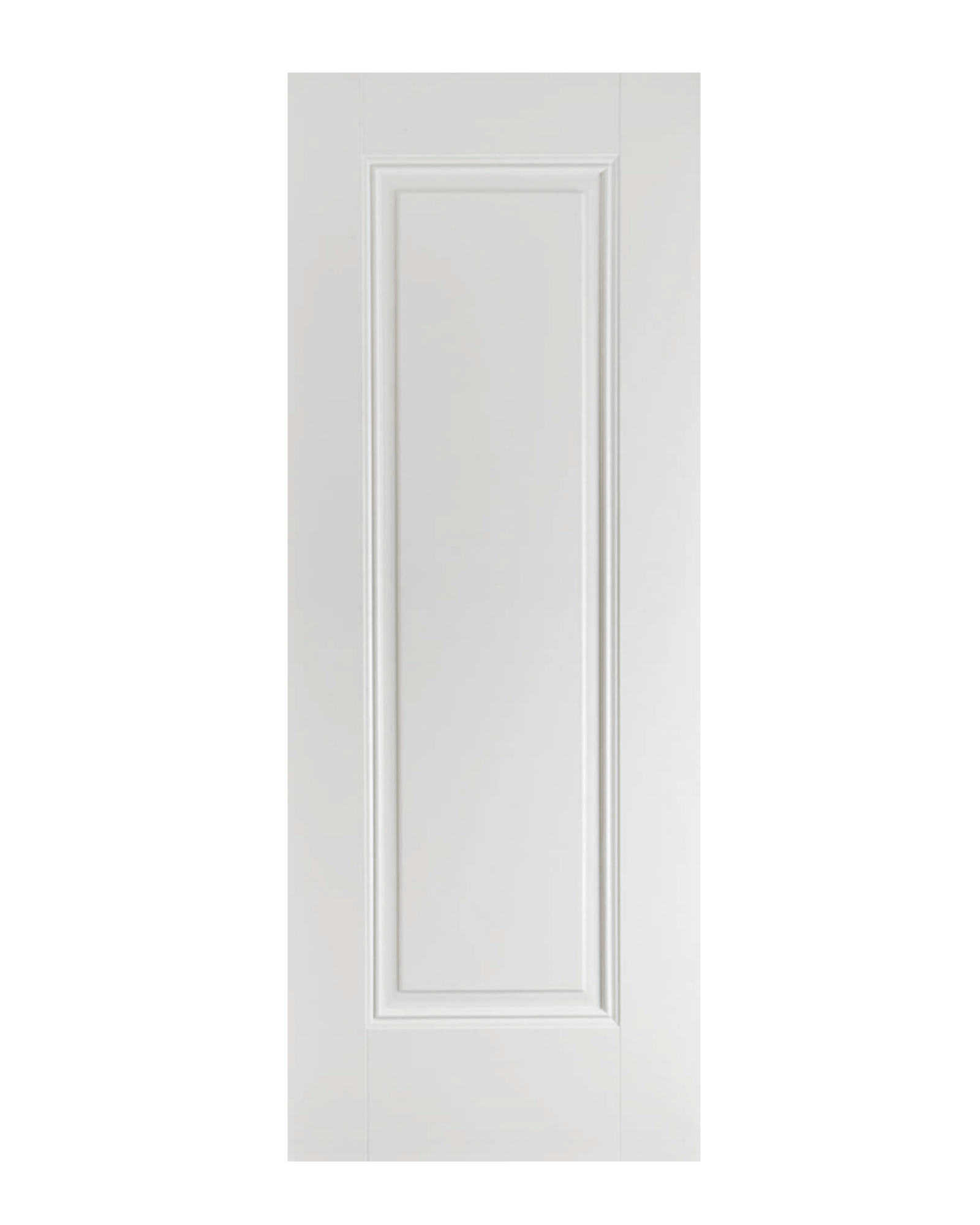 White cabinet door with a rectangular panel on a white background